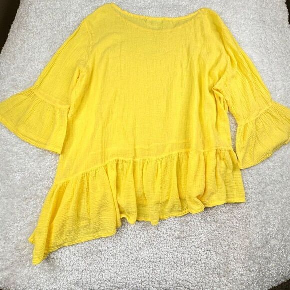 Bryn Walker Franci Cotton Gauze Asymmetrical Ruffle Top Yellow - Picture 3 of 9